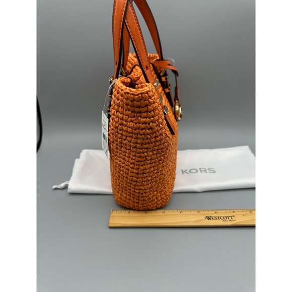 Michael Kors Quinn Extra Small North South Straw Tote Orange Punch 32S5GQNC0W - Picture 15 of 16